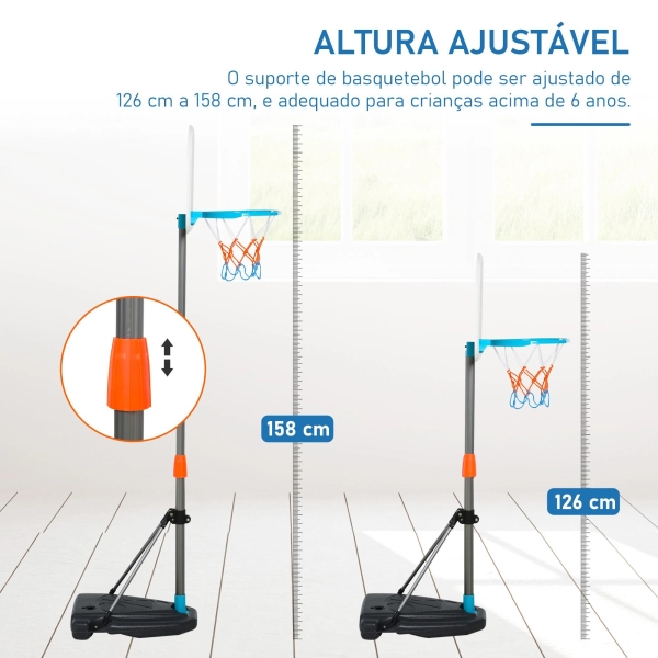 HOMCOM Tabela de basquetebol para crianças acima de 6 anos com suporte de altura ajustável e base recarregável incluídos 32x65x126-158 cm - Image 7
