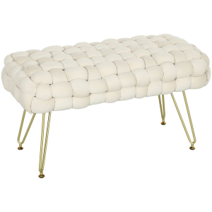 HOMCOM Apoio para os Pés Sala de Estar em Veludo com Pés de Metal e Assento Acolchoado para Dormitório Entrada 76x38x41,5 cm Creme
