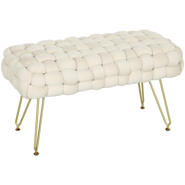 HOMCOM Apoio para os Pés Sala de Estar em Veludo com Pés de Metal e Assento Acolchoado para Dormitório Entrada 76x38x41,5 cm Creme