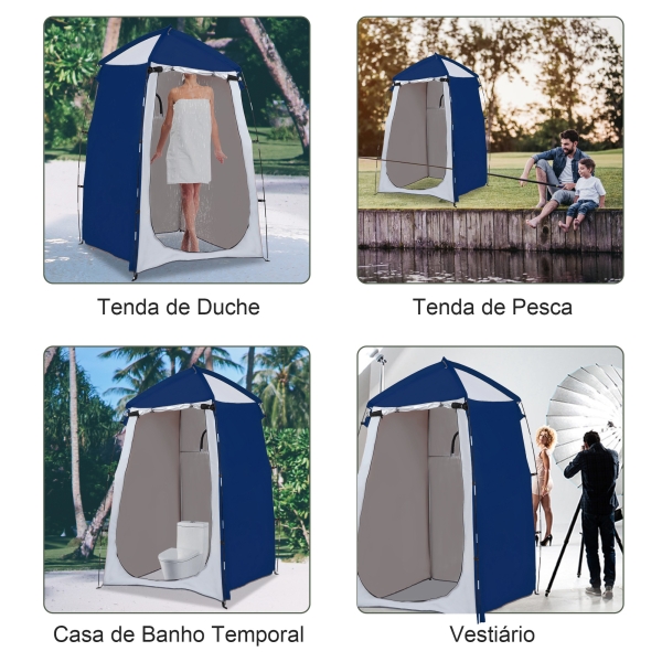 Outsunny Tenda de Duche Campismo Portátil UV+25 Tenda para Casa de Banho Trocador com Janela e Bolsa de Transporte 123x121x98cm Azul - Image 7