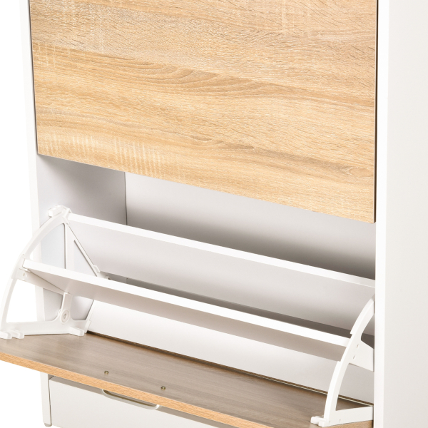 HOMCOM Sapateira de 2 Portas Sapateira Estreito para 12 Pares de Sapatos com Gaveta e Bancada de Vidro  60x24x105,5cm Branco - Image 8