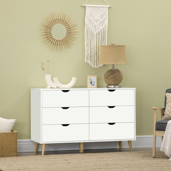 HOMCOM Cómoda com 6 Gavetas e Pés Elevados Cómoda para Dormitório Estilo Moderno Anti-Tombo 120x40x76 cm Branco - Image 8