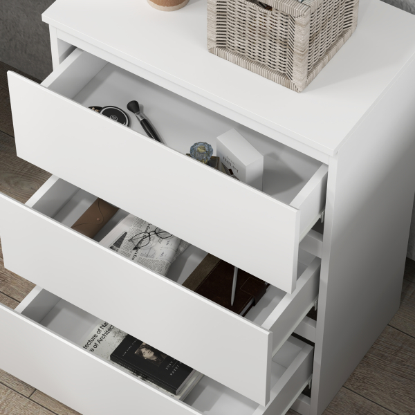 HOMCOM Cómoda com 3 Gavetas de Madeira Cómoda de Dormitório Cómoda Branca Estilo Moderno 55x34x75 cm Branco Brilhante - Image 8