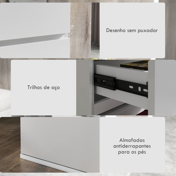 HOMCOM Cómoda com 5 Gavetas de Madeira Cómoda de Dormitório Cómoda Branca para Sala de Estar Estilo Moderno 55x33x100 cm Branco - Image 5