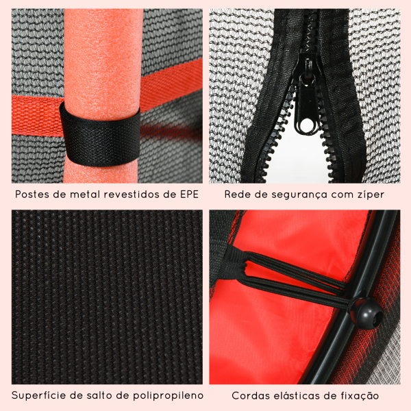 HOMCOM Trampolim para Crianças com Rede de Segurança e Estrutura de Aço para Interiores e Exteriores Carga 50 kg Ø163x190 cm Vermelho - Image 6