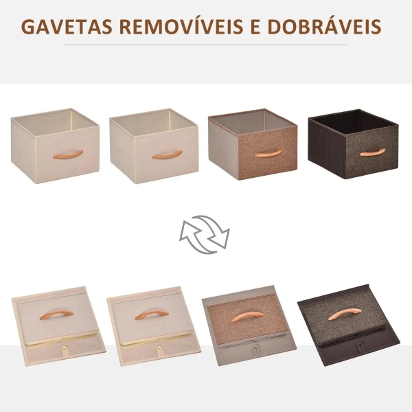 HOMCOM Cómoda de Tecido com 4 Cestos Removíveis e Dobráveis Base Elevada Móvel de Armazenamento para Dormitório Sala de Estar 31x29x99cm Multicor - Image 5