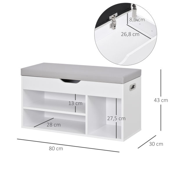 HOMCOM Sapateira com Assento Acolchoado Carga máxima de 120kg MDF 80x30x43cm Branco - Image 3