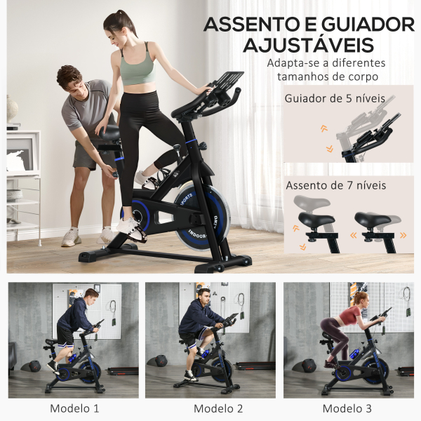 HOMCOM Bicicleta Estática com Volante de Inércia 8 kg Ecrã LCD Guiador e Assento Ajustáveis 103x53x110-114 cm Azul - Image 5