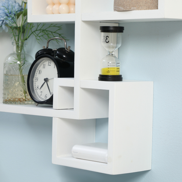 HOMCOM Estante de Parede com 5 Cubos Estante Flutuante de Madeira Estilo Moderno 49,5x10,2x86cm Branco - Image 8