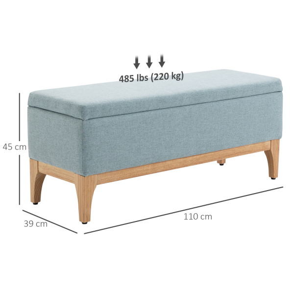 HOMCOM Banco Pé de Cama com Arrumação 72L Estofado em Linho com Pés de Madeira e Almofadas Ajustáveis  110x39x45 cm Cinzento Azulado - Image 3