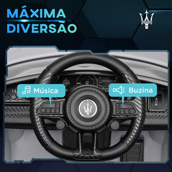 AIYAPLAY Carro Elétrico para Crianças Maserati Gran Turismo Folgore 12V Controlo Remoto Faróis Buzina e Música MP3 98x59x43 cm Cinza - Image 7