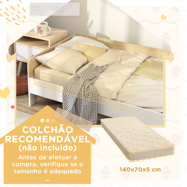 AIYAPLAY Cama para Crianças acima de 3 Anos 143,5x74x40 cm Cama de Madeira para Crianças Carga 80 kg para Dormitório Branco e Madeira - Image 6