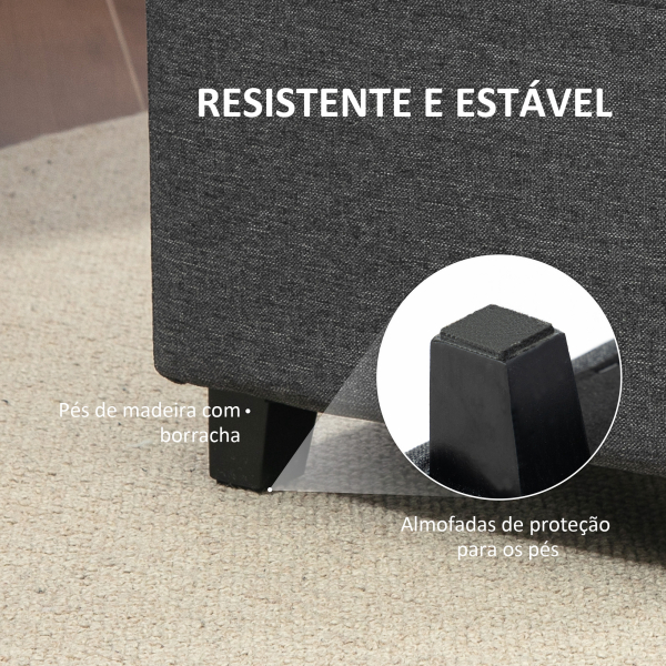 HOMCOM Apoio para os Pés Sala de Estar Banco Estofado em Linho com Bolso Lateral Tampa com Botões  35x35x35 cm Cinzento - Image 7