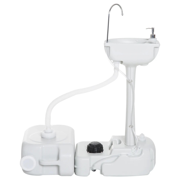 Outsunny Lavatório Portátil para Campismo com Depósito de Recuperação de Água e Dispensador de Sabão 83x50x103 cm Cinza Claro - Image 9