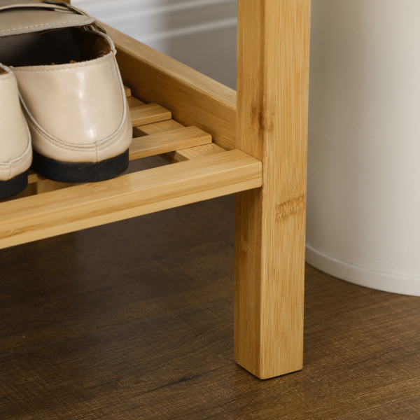 HOMCOM Banco Sapateira de Bambu com Assento Estofado para 3 Pares de Sapatos e Prateleira de 90x30x46 cm Madeira - Image 9