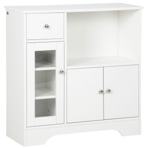 HOMCOM Aparador Moderno com Porta de Vidro Gaveta Prateleira Aberta e Prateleiras Ajustáveis Móvel Auxiliar 80x30x82cm Branco