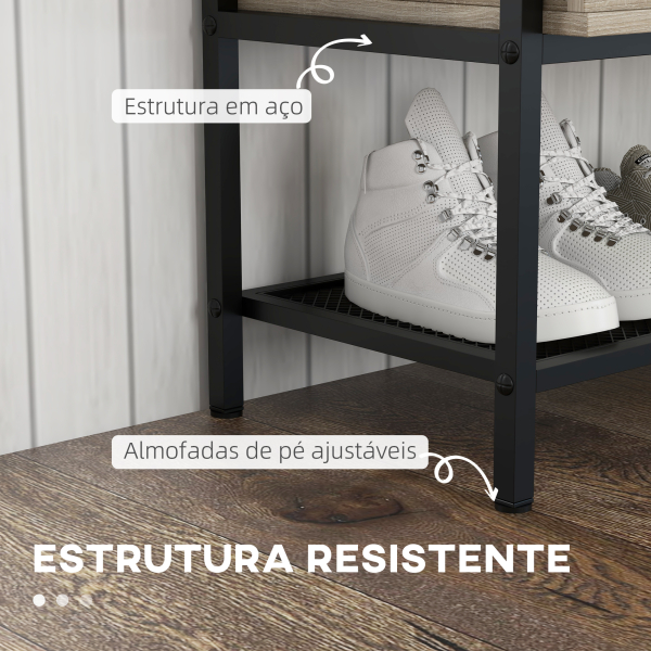 HOMCOM Banco Sapateira com Compartimento Oculto 84x39,5x61 cm Preto e Madeira - Image 6