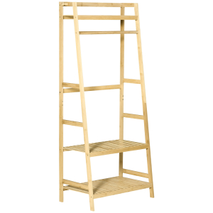 HOMCOM Suporte para Cabides de Bambu Cabideiro com Prateleira de 3 Níveis com Barra e Cabide Lateral 70x42x164cm Madeira