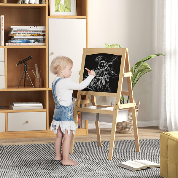 AIYAPLAY Cavalete para Crianças 3 em 1 com Quadro preto e Quadro Branco para Desenhos com Rolo de Papel 58x50,5x109 cm Madeira - Image 2