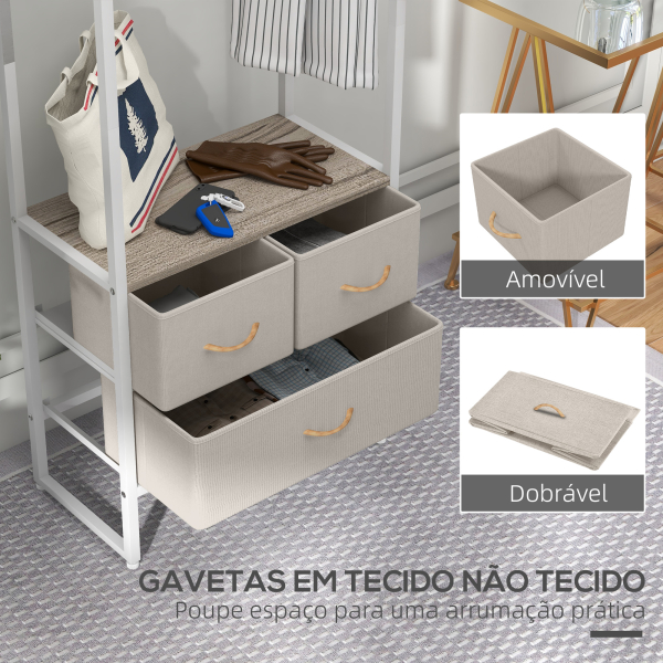 HOMCOM Suporte para Cabides com 3 Gavetas de Tecido Barra para Pendurar e Prateleira para Entrada Quarto 58,5x30x178 cm Natural - Image 5