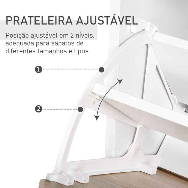 HOMCOM Sapateira de 2 Portas Sapateira Estreito para 12 Pares de Sapatos com Gaveta e Bancada de Vidro  60x24x105,5cm Branco - Image 5