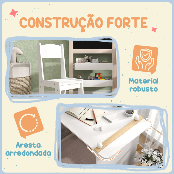 AIYAPLAY Mesa e Cadeira Infantil Mesa para Crianças com Cadeira Ardósias Dobrável Prateleiras e Rolo de Papel Branco - Image 7