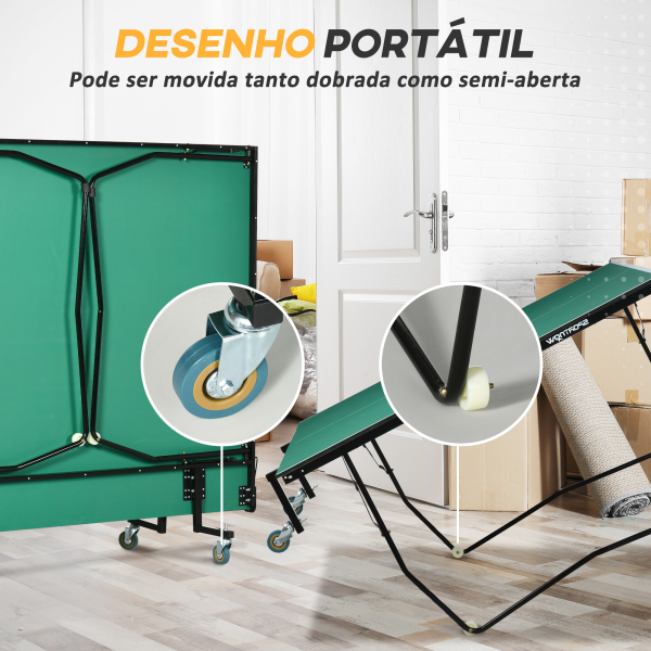 SPORTNOW Mesa de Ping Pong Dobrável Profissional Tamanho Padrão com Rede Raquetes e 3 Bolas 274x152,5x76 cm Verde - Image 5