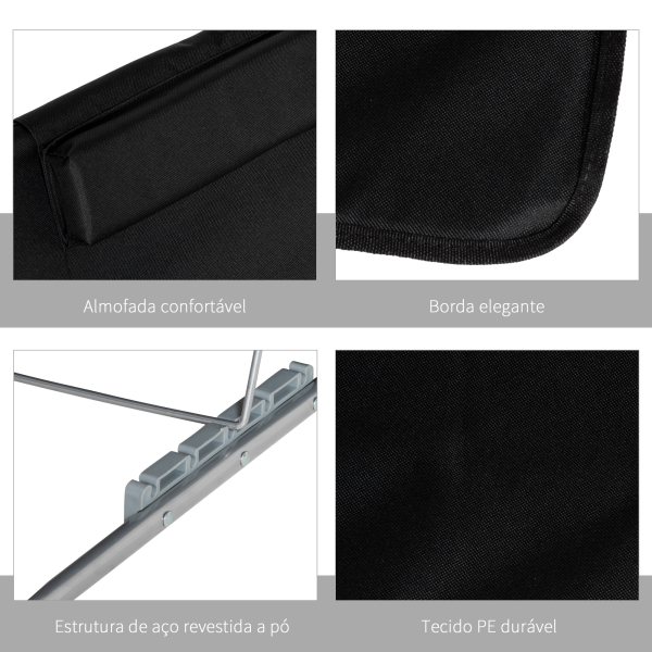 Outsunny Conjunto de 2 Esteiras de Praia com Encosto Reclinável em 5 Níveis Bolsa de Transporte e Apoio de Cabeça 48x134x33-43 cm Preto - Image 7