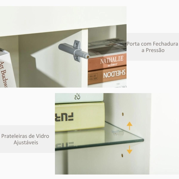 HOMCOM Aparador Moderno com Luzes LED Móvel Buffet com 1 Porta com Fechamento a Pressão e Prateleiras Ajustáveis Controle Remoto 97x35x83cm Branco - Image 7