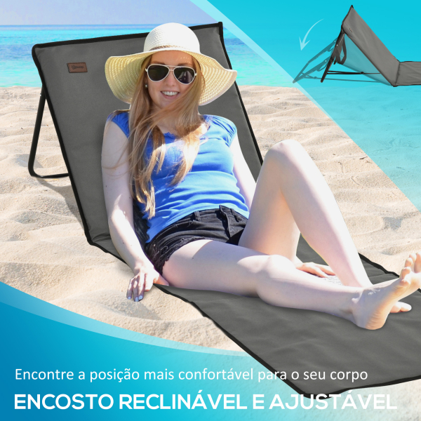 Outsunny Conjunto de 2 Esteiras de Praia Dobrável Esteiras Acolchoadas com Encosto Reclinável 142x51x40 cm Cinza - Image 5