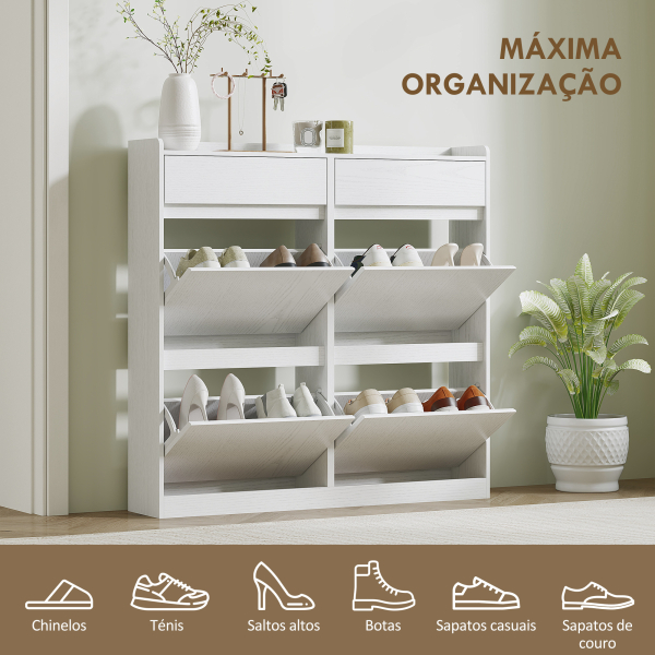HOMCOM Sapateira Estreita com 4 Portas Sapateira para Entrada com 2 Gavetas para 8 Pares de Sapatos 98x19,2x95,3 cm Branco - Image 5