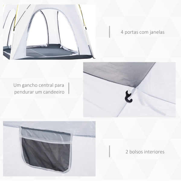 Outsunny Tenda de Campismo para 4 Pessoas Tenda de Campismo Pop UP com 4 Janelas e Bolsa de Transporte 240x240x199 cm Cinza - Image 6