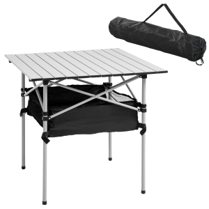 Outsunny Mesa Dobrável de Campismo Mesa de Piquenique com Armazenamento e Bolsa de Transporte 70x70x69 cm Prata e Preto