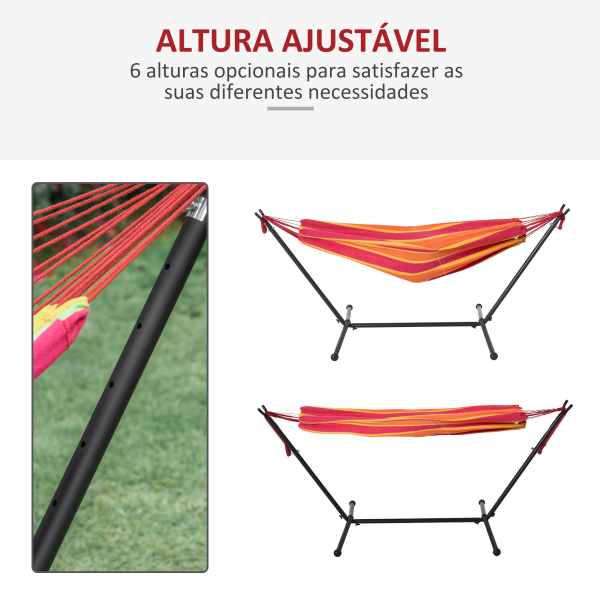 Outsunny Cama Rede com Suporte 310x117 cm com Bolsa de Transporte Altura Ajustável Capacidade 120 kg para Campismo Laranja - Image 4