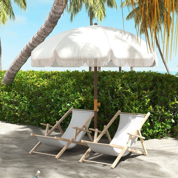 Outsunny Chapéu de Sol de Praia Ø190x210 cm com 8 Varas Abertura Manual Anti-UV Impermeável e Bolsa de Transporte para Jardim Creme - Image 2