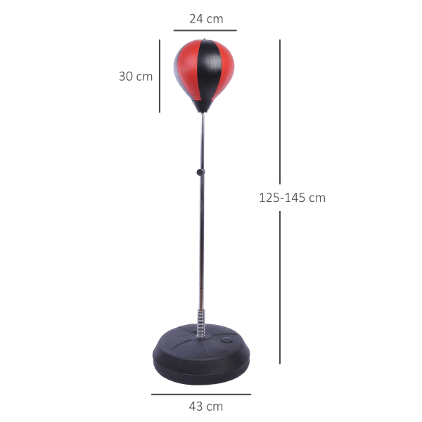 HOMCOM Punching Ball de Boxe com Altura Ajustável Base Recarregável e Luvas para Adolescentes Ø43x125-145 cm Vermelho e Preto - Image 3