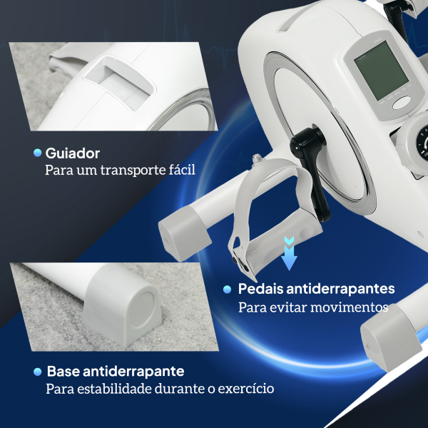 SPORTNOW Mini Bicicleta Estática com Resistência Magnética de 8 Níveis Ecrã LCD e Pedais Antiderrapantes para Exercitar Braços e Pernas 48x43x31 cm Branco - Image 8