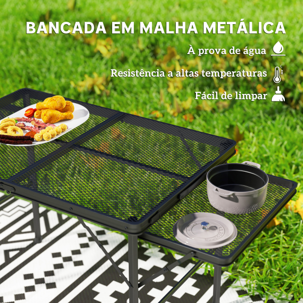 Outsunny Mesa Dobrável Campismo de Alumínio 137x62x67 cm com Laterais Abatíveis Altura Ajustável Bancada Metálica de Grade Preto - Image 6