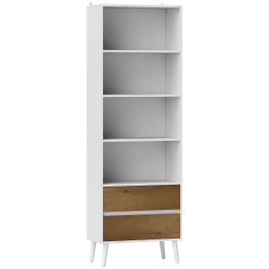 HOMCOM Estante para Livros de 6 Níveis com 2 Gavetas e 4 Prateleiras Abertas para Sala de Estar Escritório  60x30x179 cm Branco