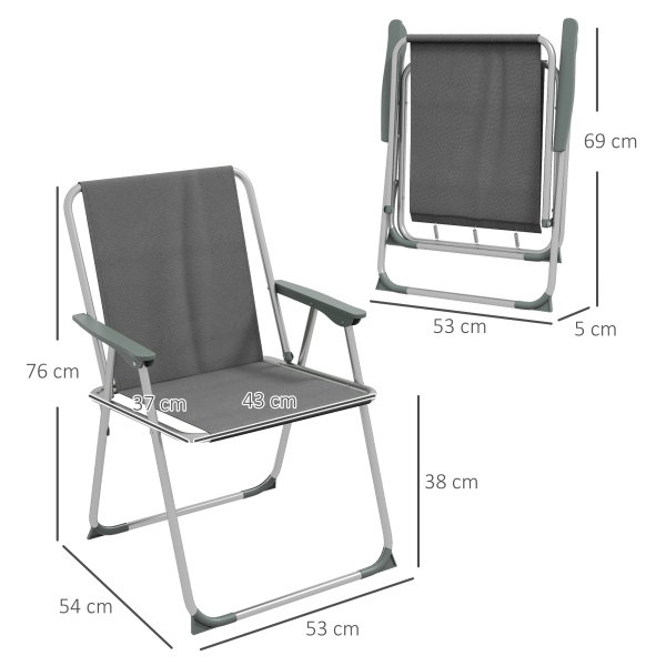 Outsunny Conjunto de 4 Cadeiras de Campismo Dobráveis Acolchoadas em Tela Oxford com Estrutura de Aço 53x54x76 cm Cinza - Image 3