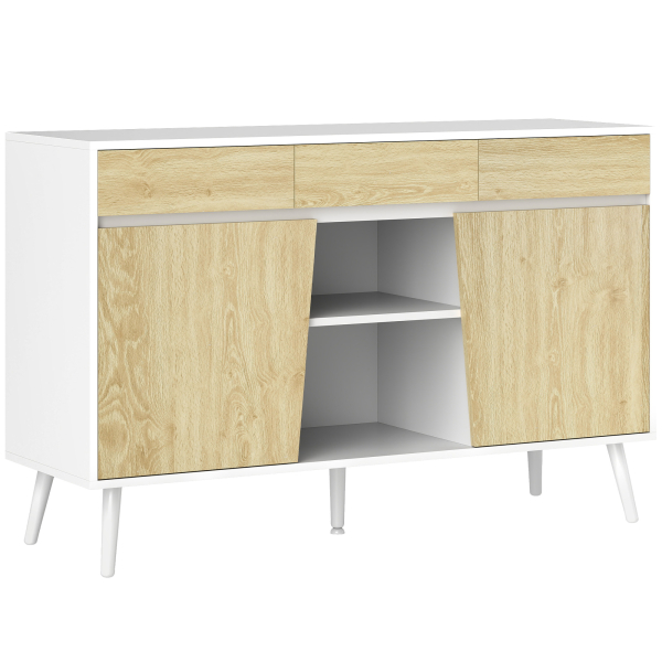 HOMCOM Aparador de Sala de Estar com 3 Gavetas Prateleiras Móvel para TV para Dormitório Sala de Estar 120x39x77 cm Branco e Madeira