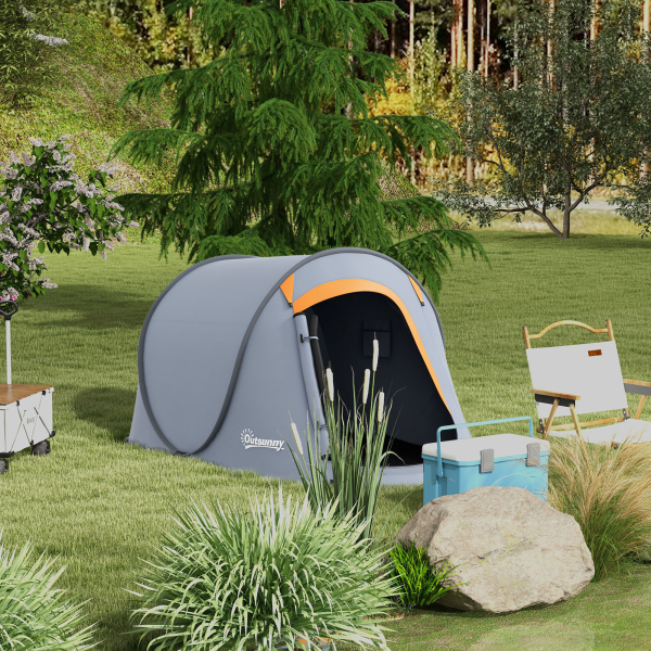Outsunny Tenda de Campismo para 2-3 Pessoas Impermeável de 2000 mm com Bolsa de Transporte para Pesca 245x148x105 cm Cinzento - Image 2