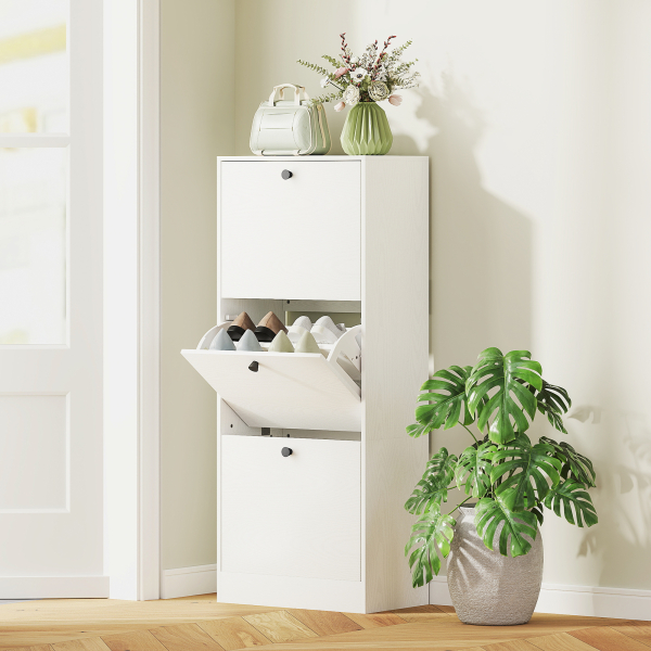 HOMCOM Sapateira Estreita com 3 Portas Sapateira para Entrada com Prateleiras Ajustáveis para 12 Pares de Sapatos 47x28x115 cm Branco - Image 2