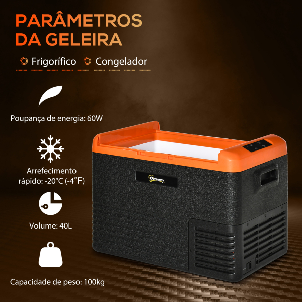 Outsunny Geleira Portátil Elétrica 40L 12V/24V até -20°C Mini Geleira com Ecrã LED Tátil para Campismo Viagens 58,7x36,5x43,8 cm Preto - Image 4