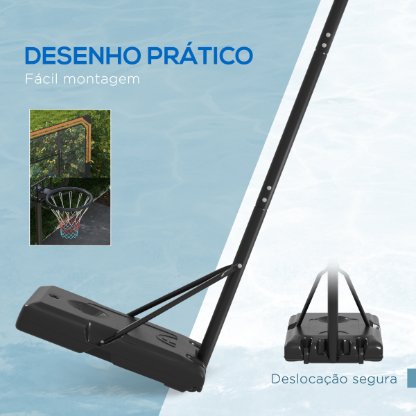 SPORTNOW Tabela de Basquetebol de Exterior com Altura Ajustável 235-264 cm Suporte para Bola Rodas e Base Recarregável Preto - Image 6