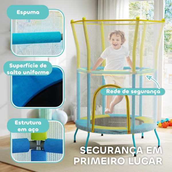 AIYAPLAY Trampolim para Crianças Ø140x190 cm com Rede de Segurança Barras Acolchoadas Carga 45 kg para Interior Multicolor - Image 4
