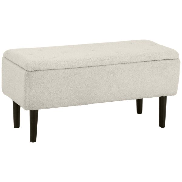HOMCOM Banco de Armazenamento em Borrego Capacidade 47L Tampa Abatível e Pés de Madeira de Borracha Carga 120 kg 95x38x45 cm Bege