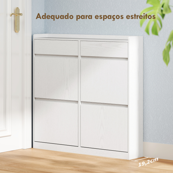 HOMCOM Sapateira Estreita com 4 Portas Sapateira para Entrada com 2 Gavetas para 8 Pares de Sapatos 98x19,2x95,3 cm Branco - Image 4