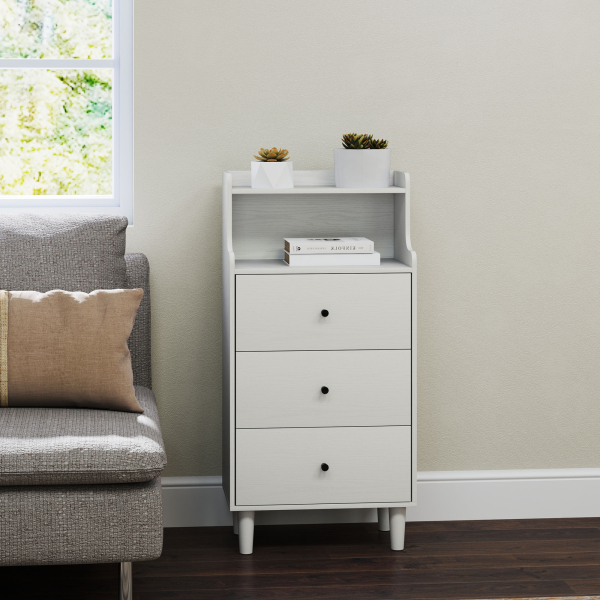 HOMCOM Cómoda com 3 Gavetas Cómoda de Quarto Estreita com Prateleiras Abertas Anti-Tombo Gaveteiro Alto 47x29x95 cm Branco Acinzentado - Image 8