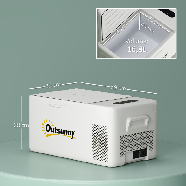 Outsunny Geleira Portátil Elétrica 16,8L 12V-220V Mini Geleira com Compressor Luz LED Ecrã Digital Modos ECO e MAX de -20℃ a +20℃ 59x32x26 cm Creme - Image 3
